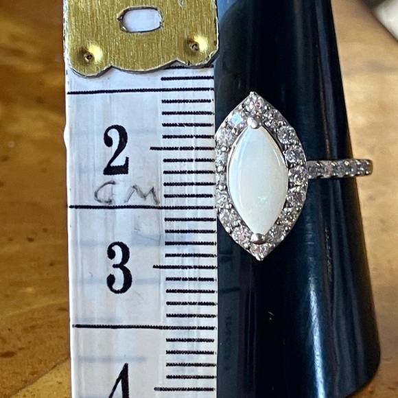 Australian White Opal Moissanite Sterling Silver Ring Size 9